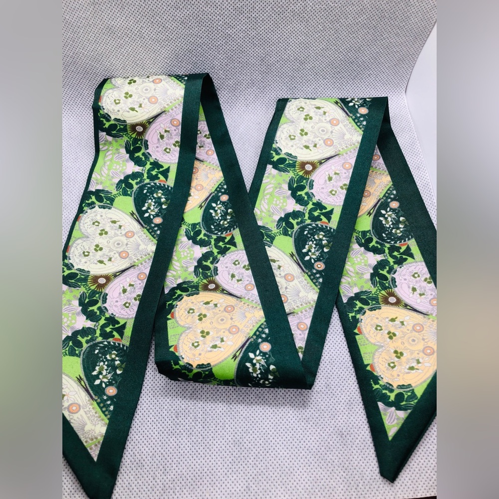 Teal Floral Twilly Scarf with Ivory Script